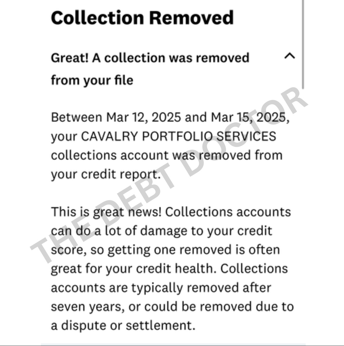 Cavalry · $10,000 lawsuit / collection account — Credit-report removal · March 2025