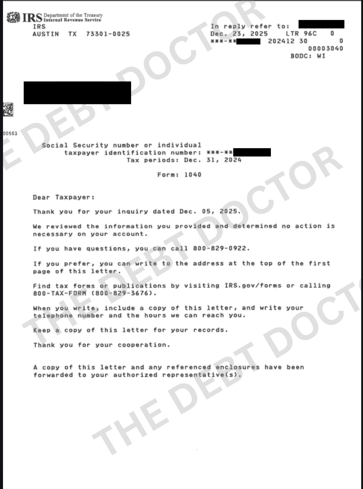 No action necessary — additional document