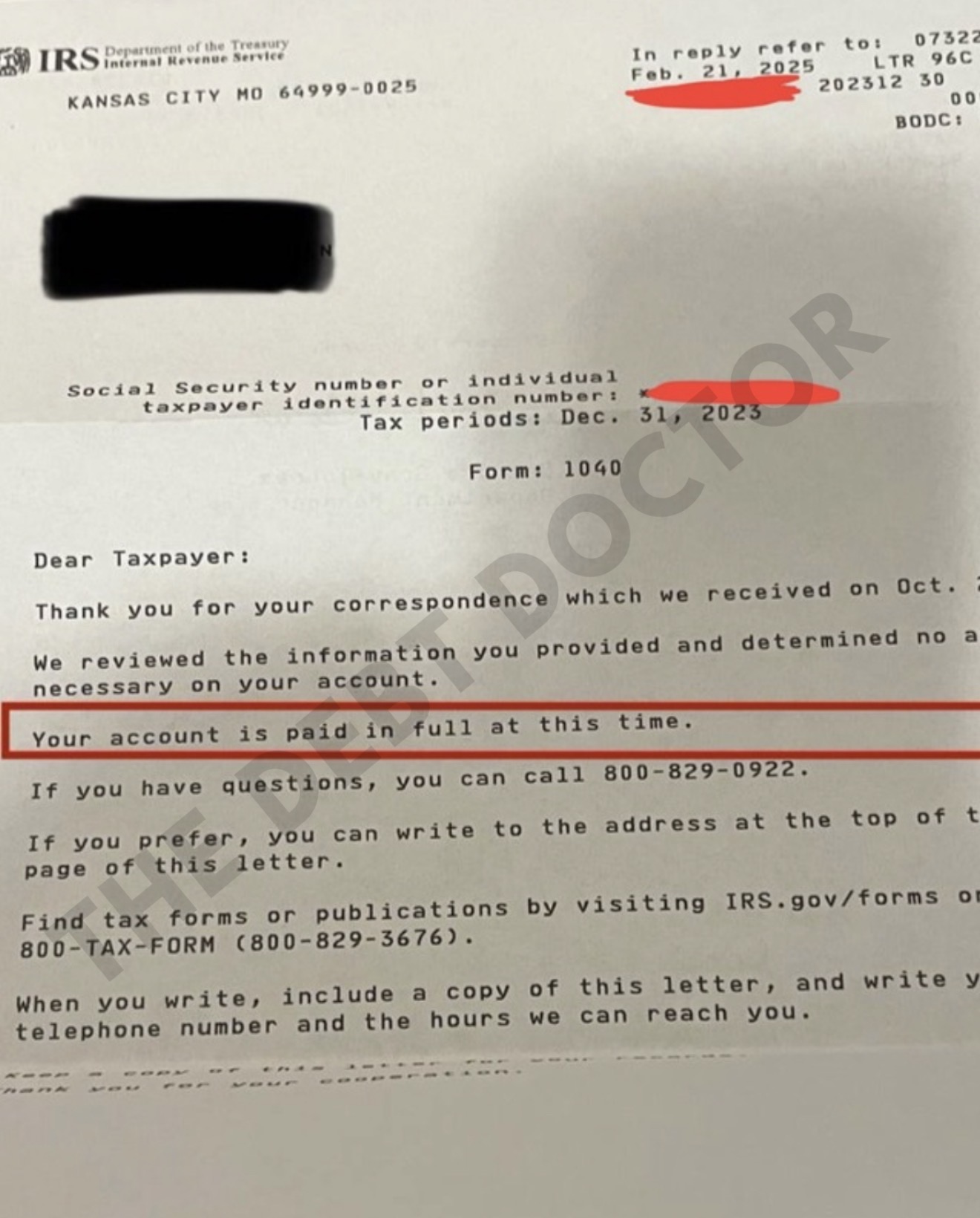 Account paid in full — February 21, 2025