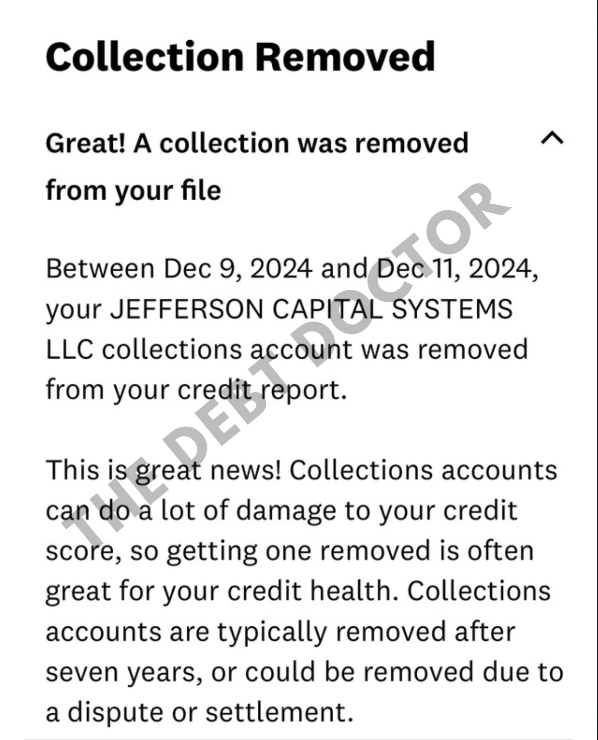 Jefferson Capital removed — December 9–11, 2024